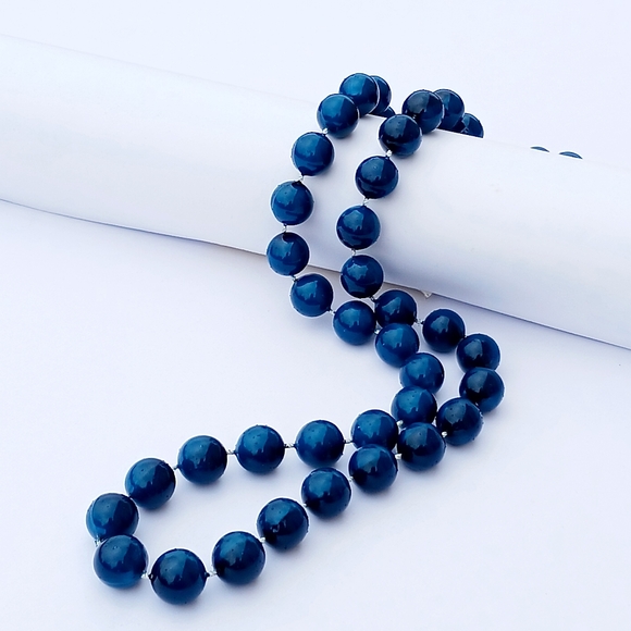 LAGUNA RARE COLOR TEAL SIGNED NECKLACE glass beads 30" blue vintage MCM - Picture 4 of 6